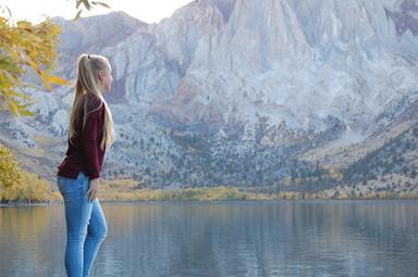Lauren Kost looking out on Convict Lake.