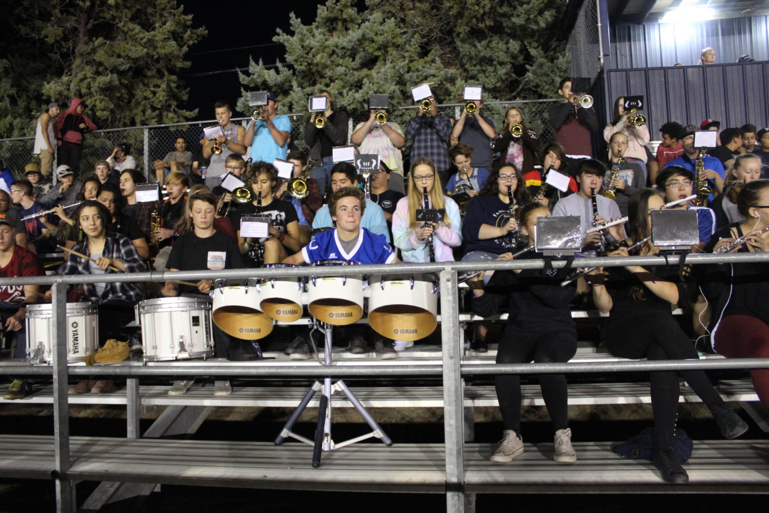 The Bishop Union High School band performs, their their proud music pumping up the crowd