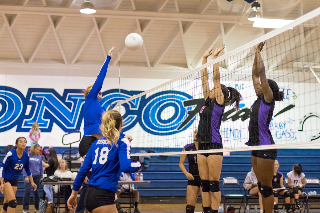 Senior Rebeka Riesen as she hits the ball against Desert 10/19/2017. Photo by Peter Hernandez, Bronco roundup