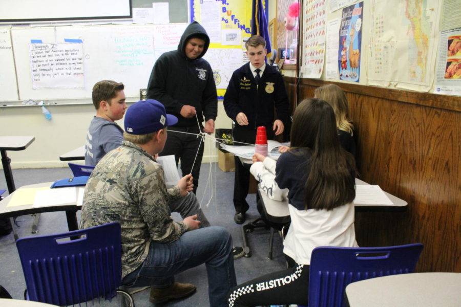 Group of Agriculture students working together.( Left to Right) Kyle Dowers, Shane Norris, Josheph Morales, Orrin Jones,  Lillian Russell, Sarah Rosga.