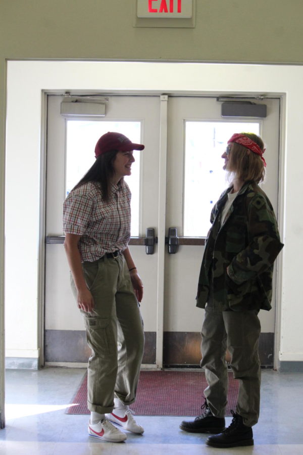 (Left to Right) Dulcinea Vasquez and Danica Thornburg dressed as Forest Gump and lieutenant Dan for decades day