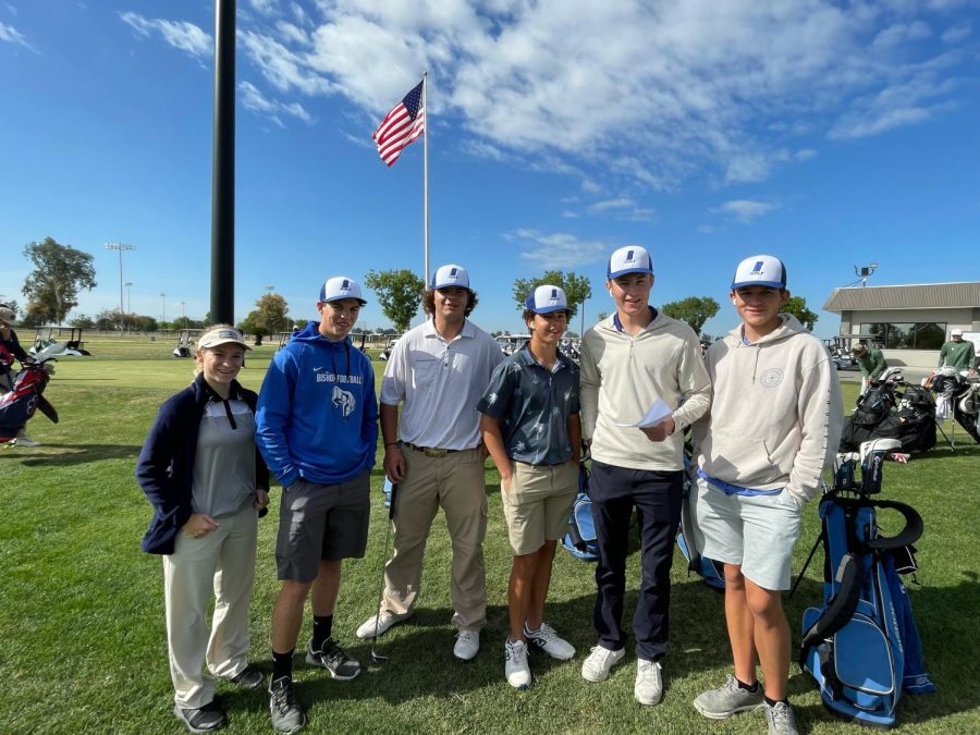 Reyna Naranjo, Stephan Poole, Corde Peek, Kobe Carpenter, Michael Boothe, Adam Kalk.  Bronco Varsity Golf at CIF in Tulare