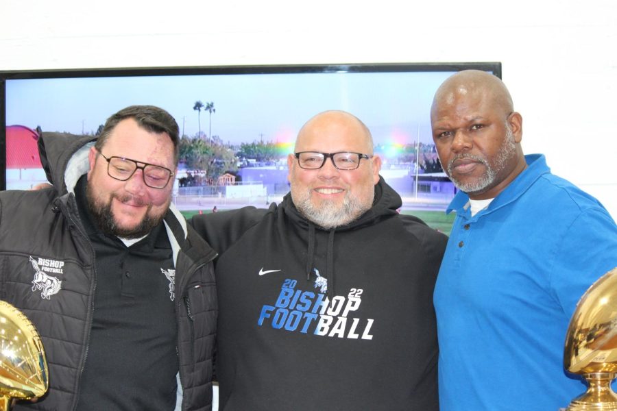 Football coaches Jake Evangelist, Rich Miears, James Jackson 
