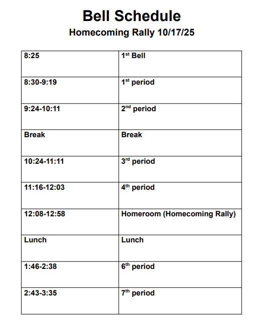 Hoco Rally Schedule